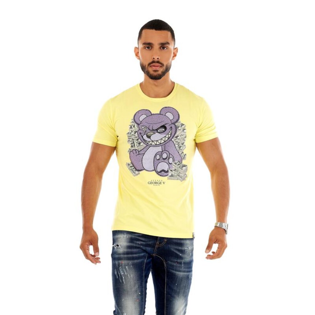 Avenue George V Paris Yellow T-Shirt Teddy Bear Rhinestone Gv-2305 2xl
